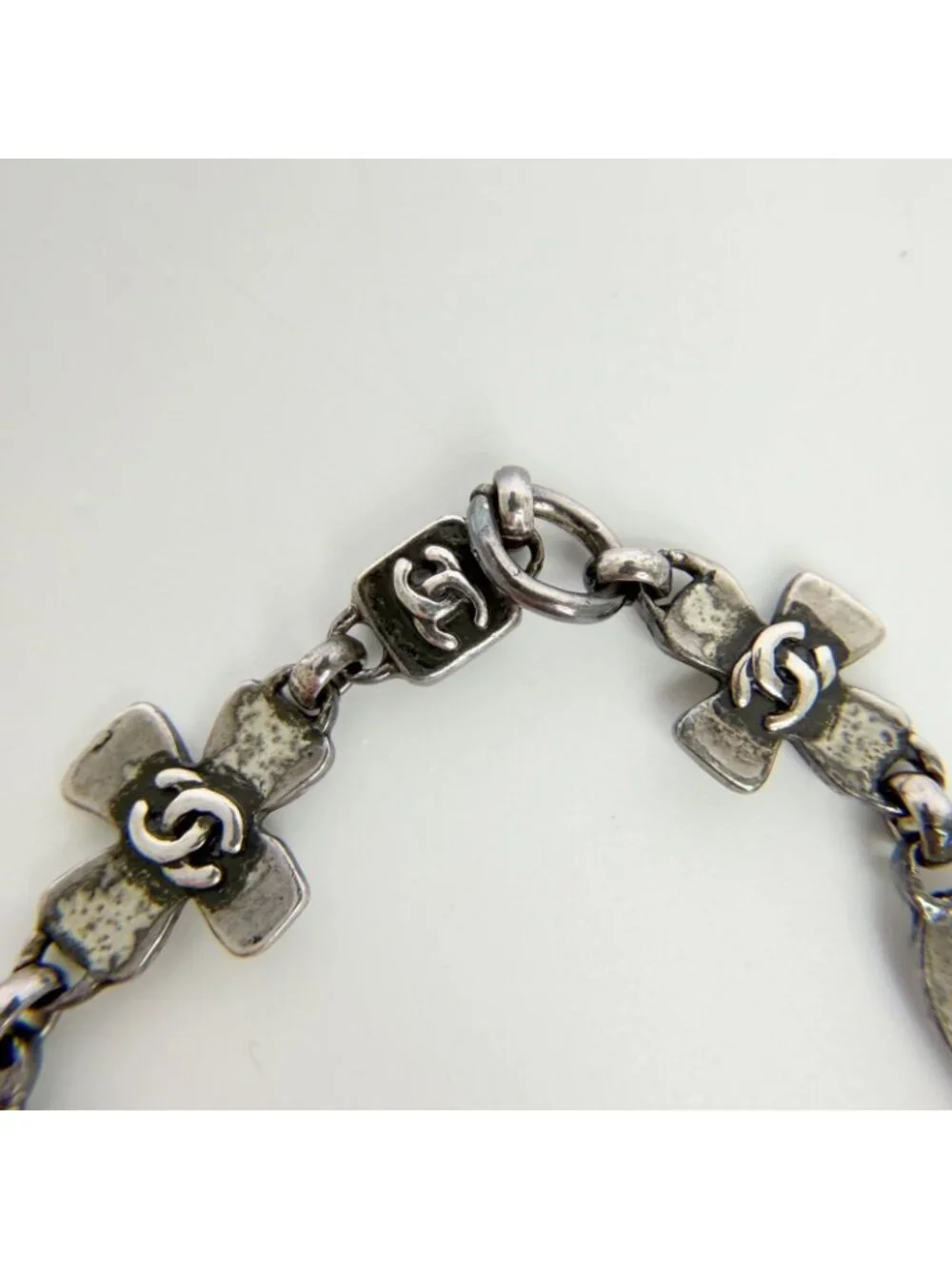 Chanel CC Logo Multi Charm Bracelet Plated Silver Vintage